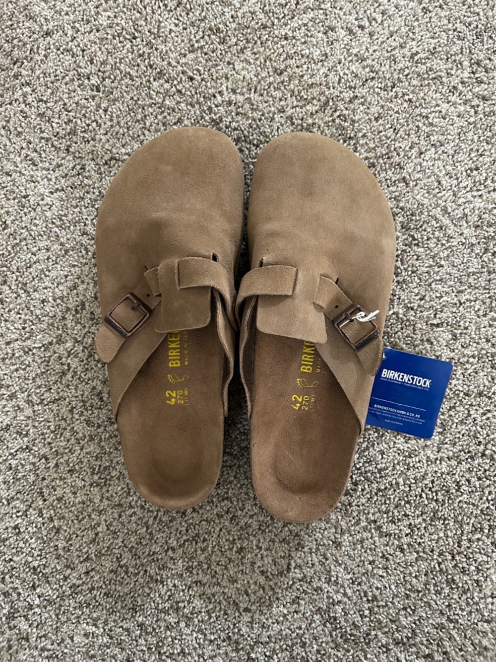 Birkenstock Tan Suede Boston-Style Clogs size 42 men’s 9 woman’s 11.5